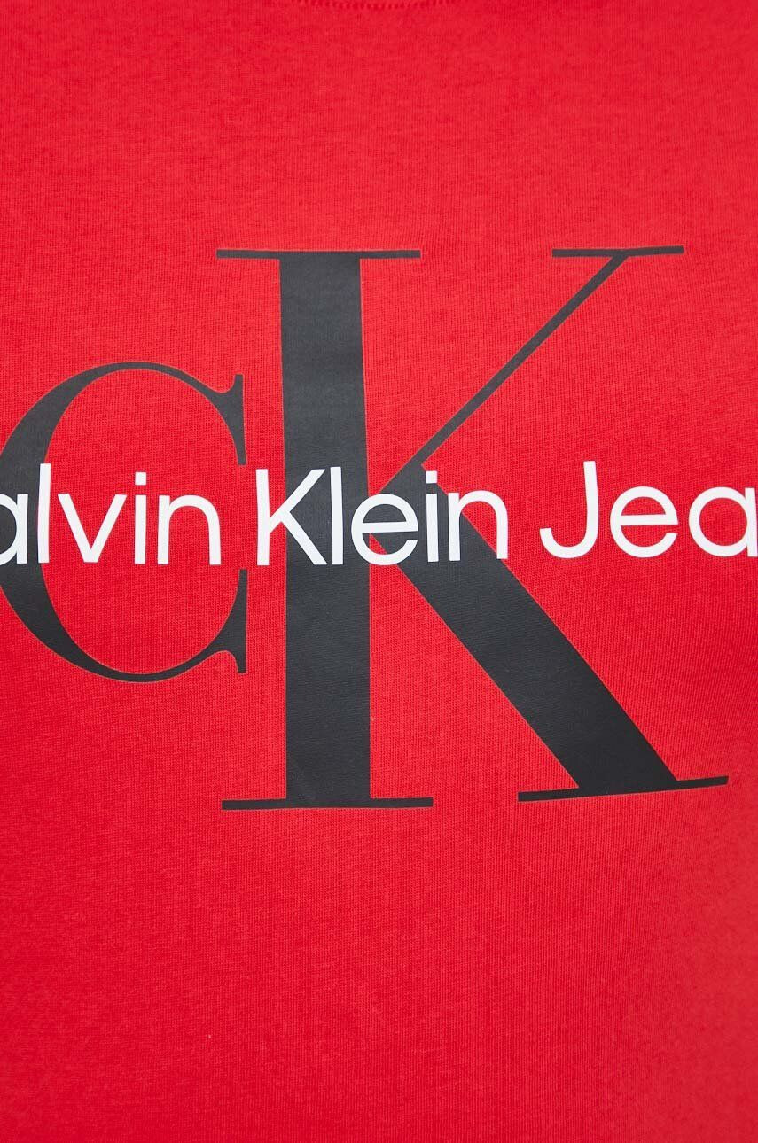 Calvin Klein Jeans Bavlněné tričko červená barva s potiskem - Pepit.cz