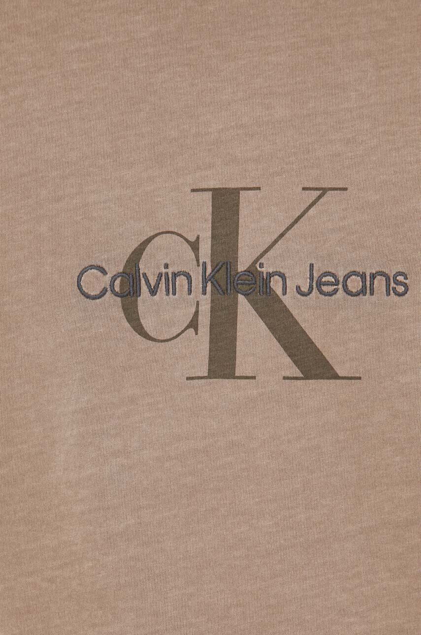 Calvin Klein Jeans Bavlněné tričko hnědá barva s potiskem - Pepit.cz