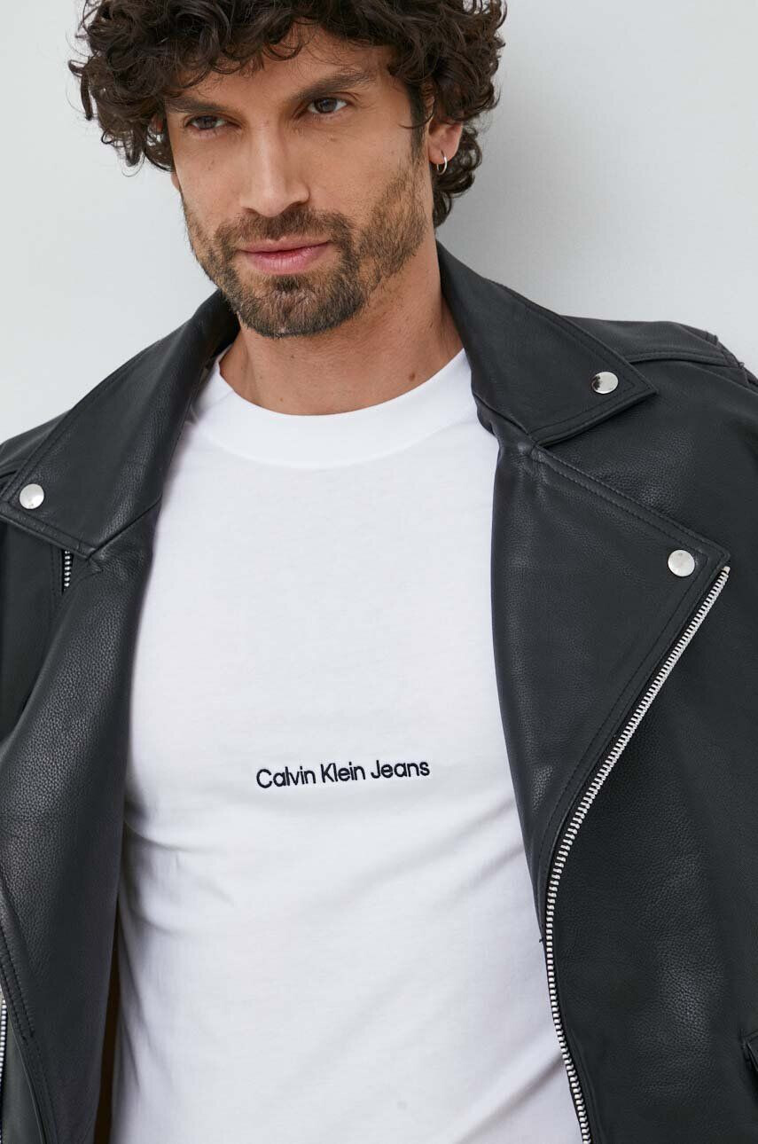 Calvin Klein Jeans Bavlněné tričko černá barva s potiskem - Pepit.cz