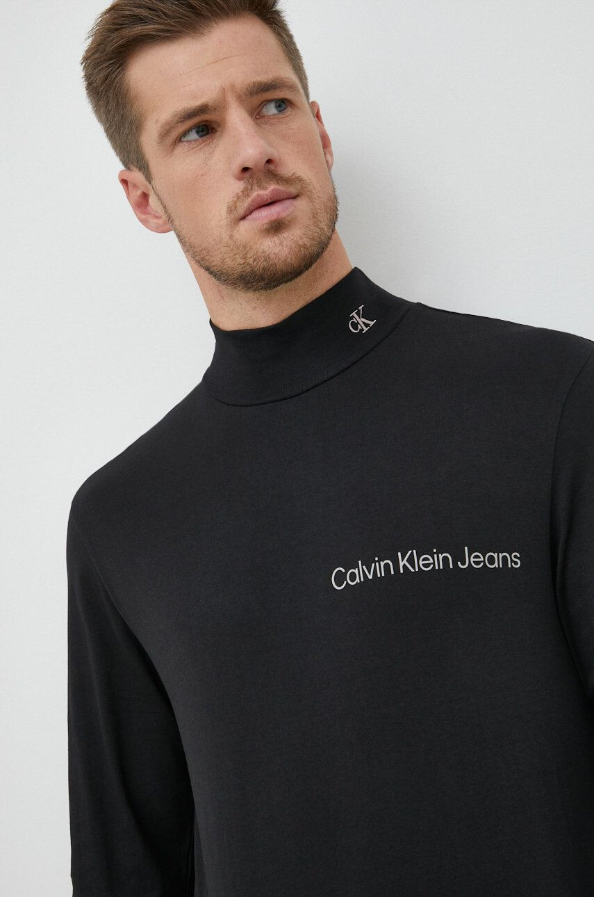 Calvin Klein Jeans Bavlněné tričko s dlouhým rukávem černá barva - Pepit.cz