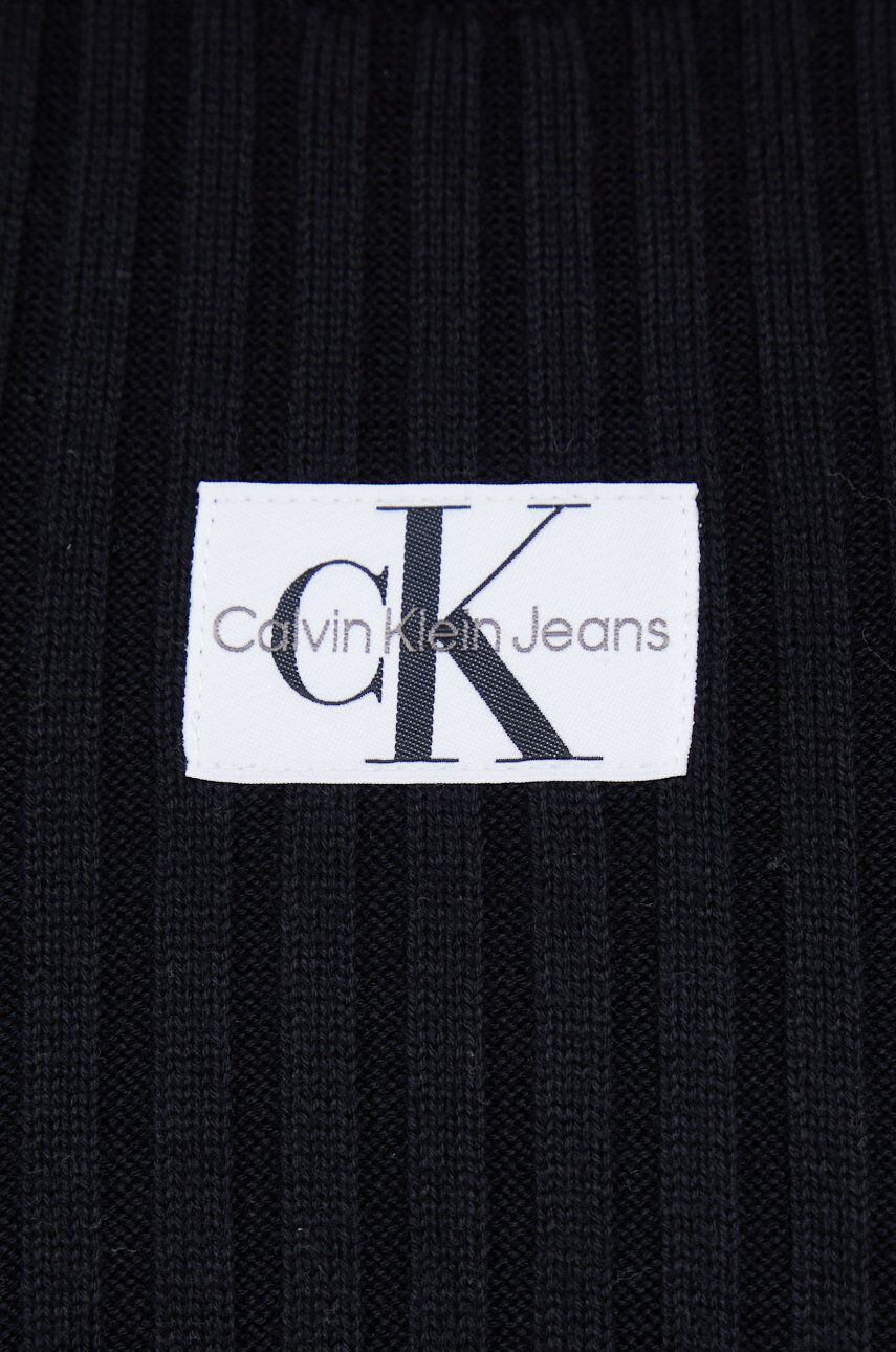 Calvin Klein Jeans Bavlněný svetr dámský černá barva lehký s pologolfem - Pepit.cz