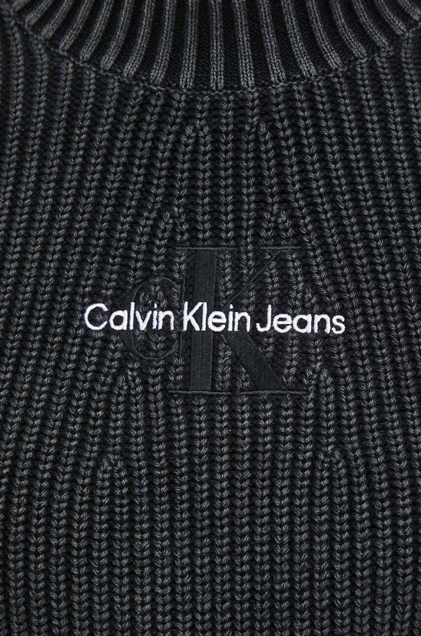 Calvin Klein Jeans Bavlněný svetr dámský černá barva s pologolfem - Pepit.cz