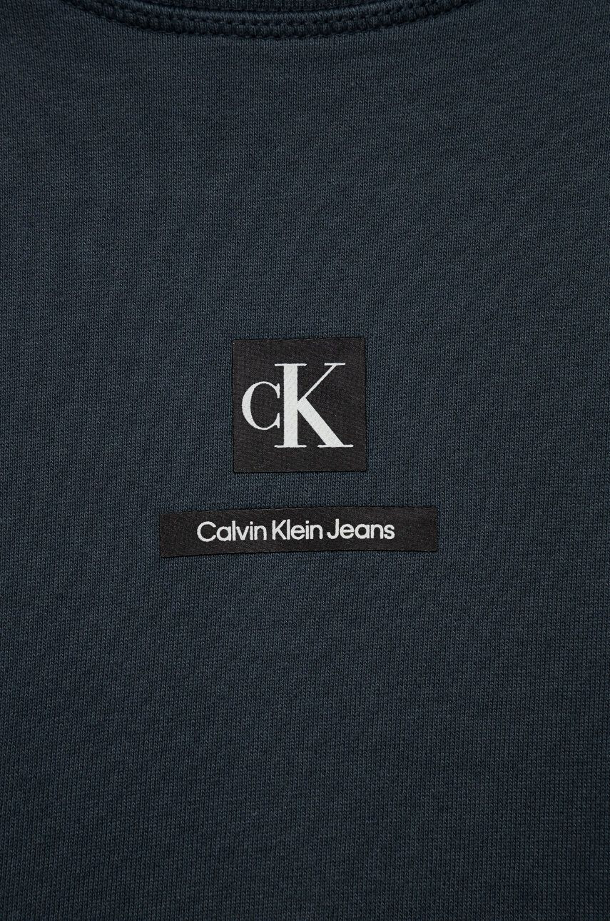 Calvin Klein Jeans Dětská bavlněná mikina tmavomodrá barva hladká - Pepit.cz