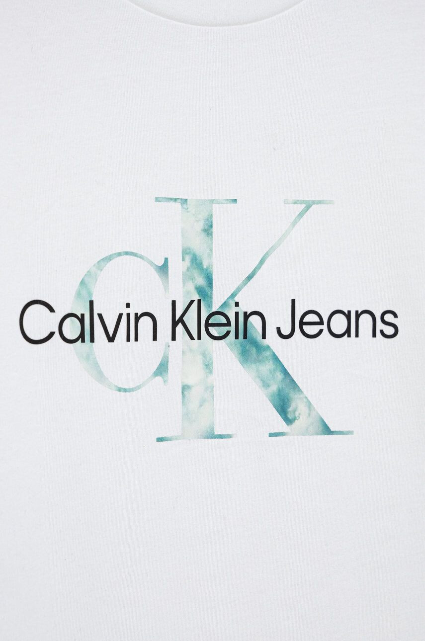 Calvin Klein Jeans Dětské bavlněné tričko bílá barva s potiskem - Pepit.cz