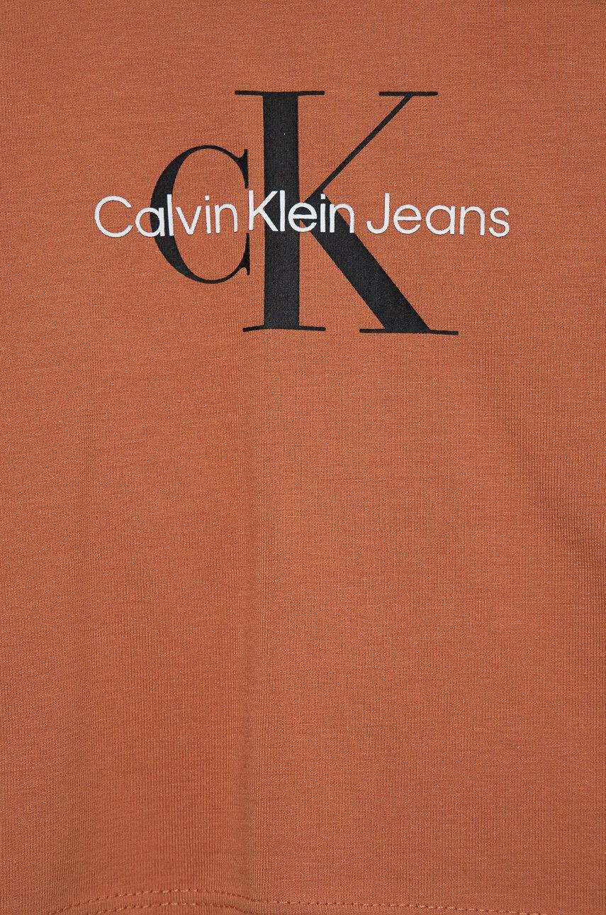 Calvin Klein Jeans Dětské tričko s dlouhým rukávem hnědá barva s potiskem - Pepit.cz