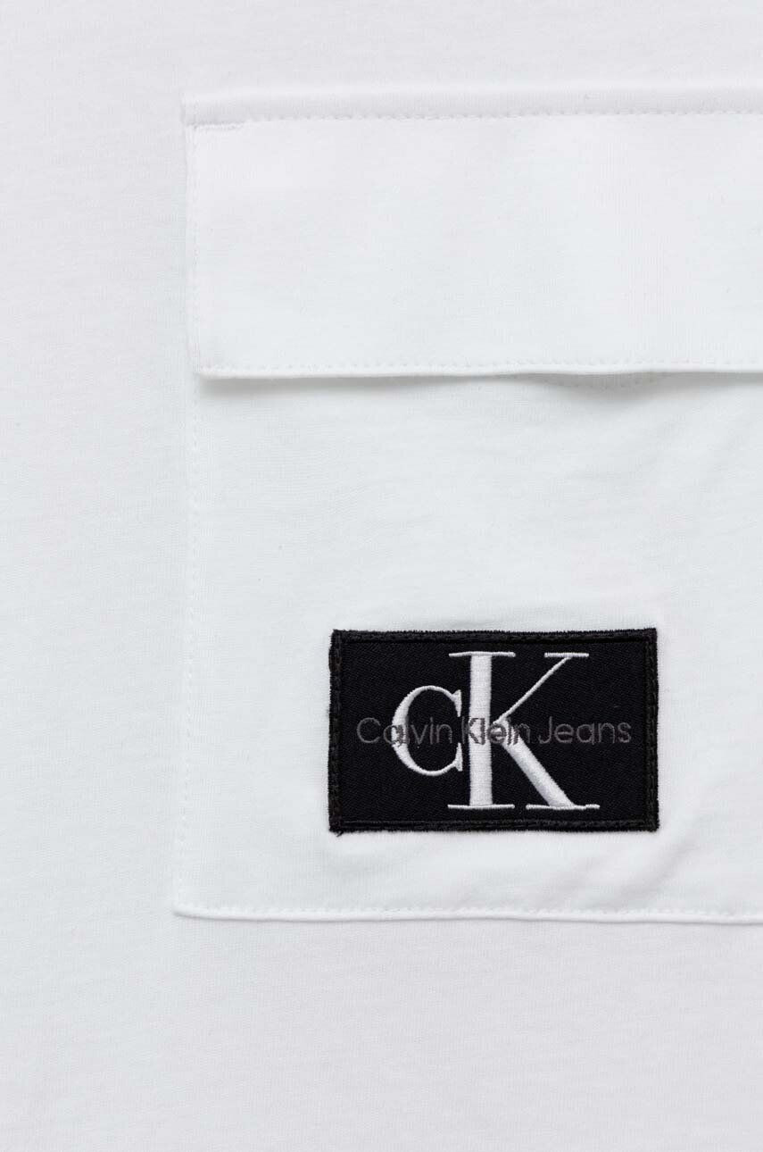 Calvin Klein Jeans Dětská bavlněná košile s dlouhým rukávem bílá barva s aplikací - Pepit.cz