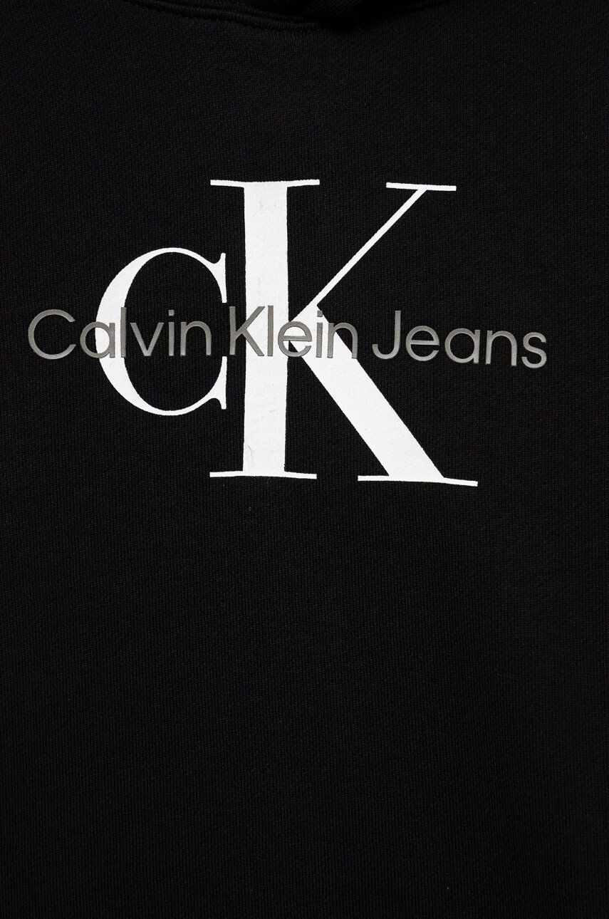 Calvin Klein Jeans Dětská bavlněná mikina černá barva s potiskem - Pepit.cz