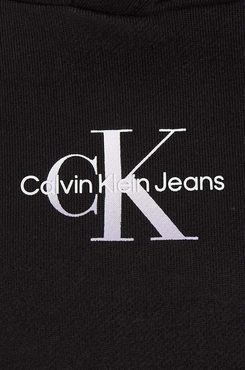 Calvin Klein Jeans Dětská bavlněná mikina černá barva s kapucí hladká - Pepit.cz