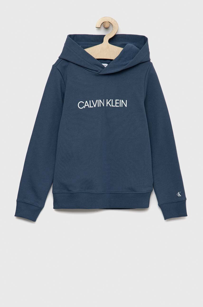 Calvin Klein Jeans Dětská bavlněná mikina béžová barva hladká - Pepit.cz