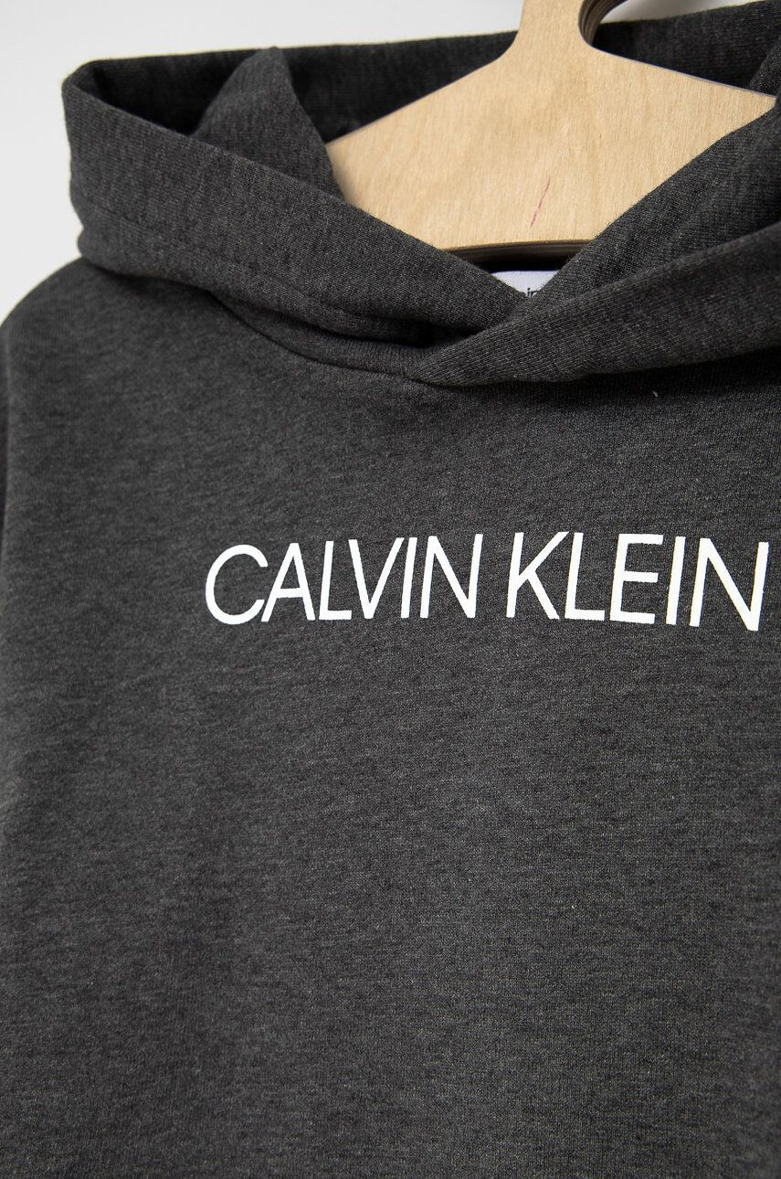 Calvin Klein Jeans Dětská bavlněná mikina šedá barva s potiskem - Pepit.cz