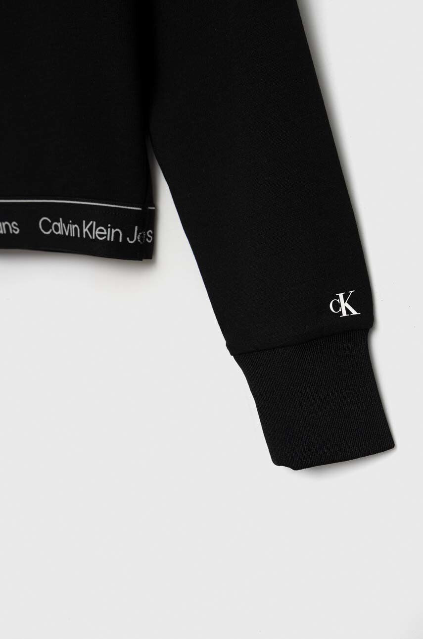 Calvin Klein Jeans Dětská mikina černá barva s kapucí hladká - Pepit.cz