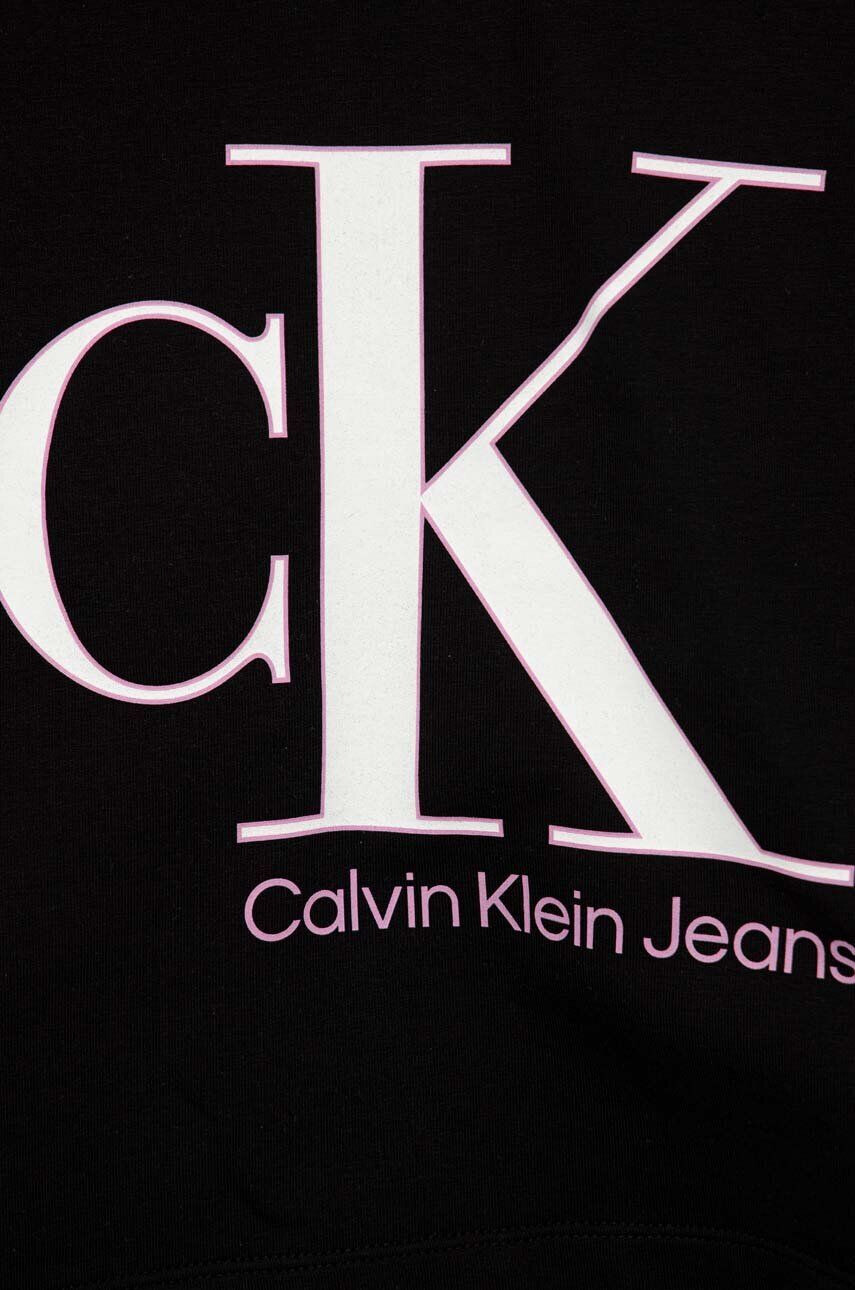 Calvin Klein Jeans Dětská mikina černá barva s kapucí s potiskem - Pepit.cz