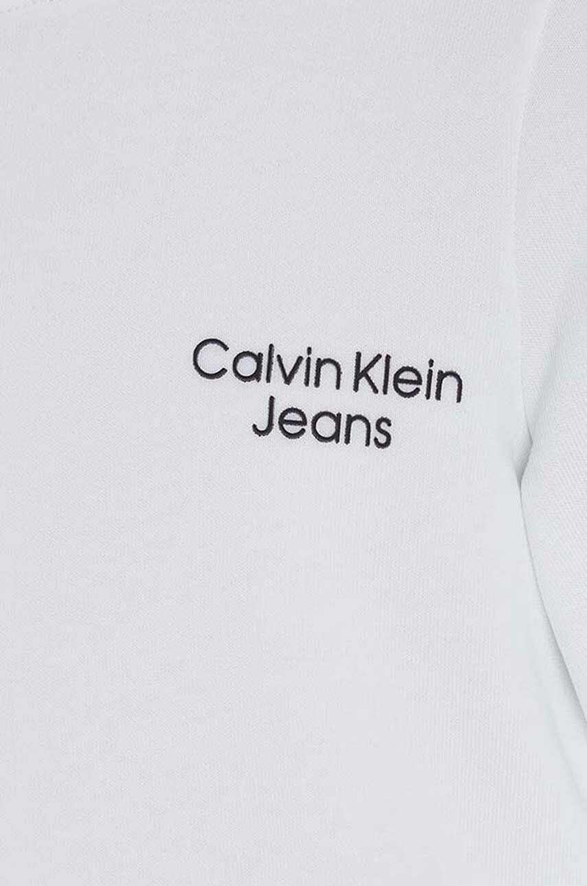 Calvin Klein Jeans Dětská mikina bílá barva s kapucí s potiskem - Pepit.cz