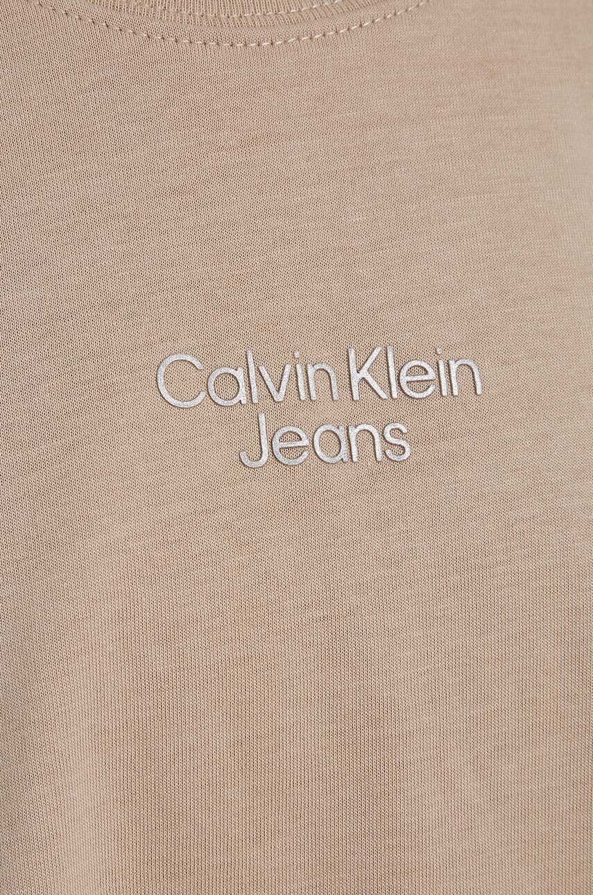 Calvin Klein Jeans Dětské bavlněné tričko béžová barva - Pepit.cz