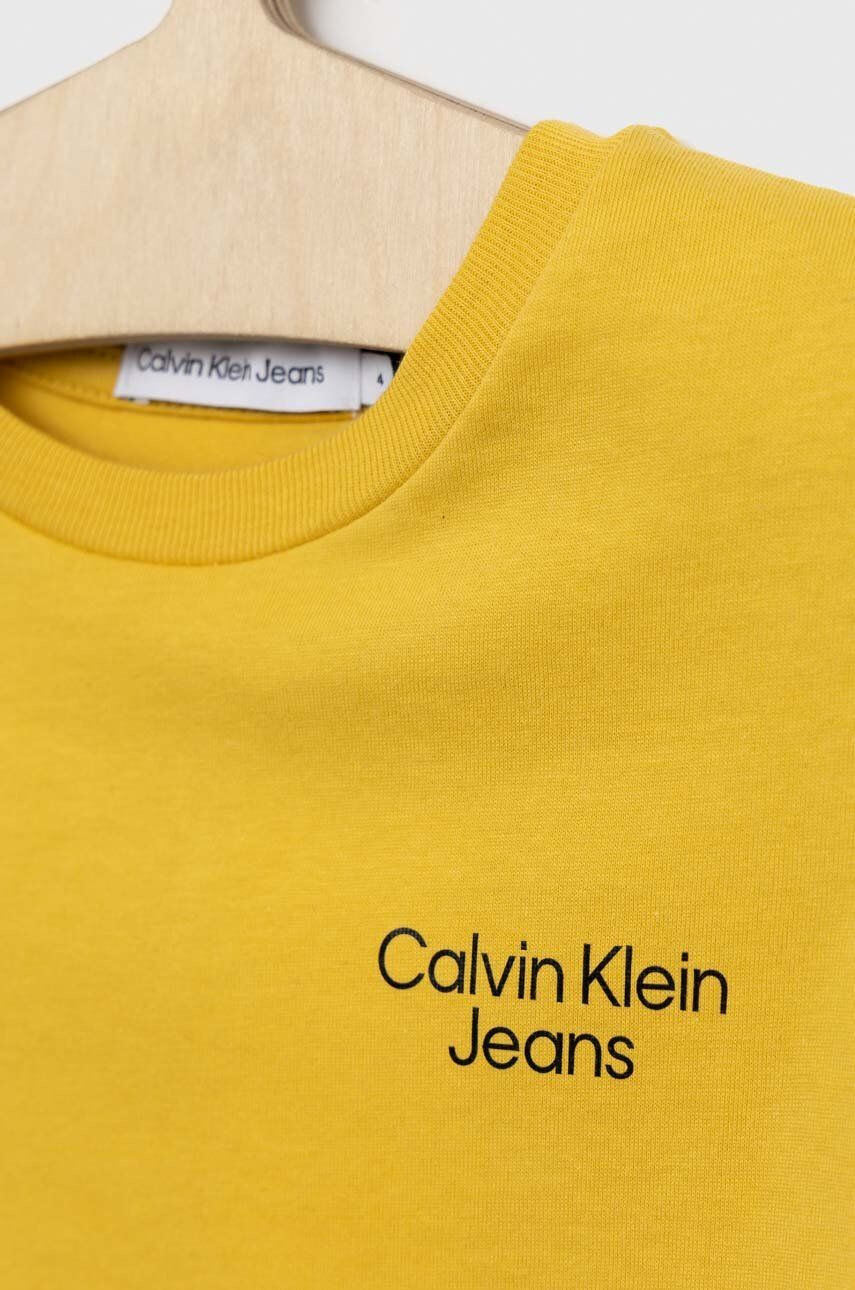 Calvin Klein Jeans Dětské bavlněné tričko žlutá barva s potiskem - Pepit.cz