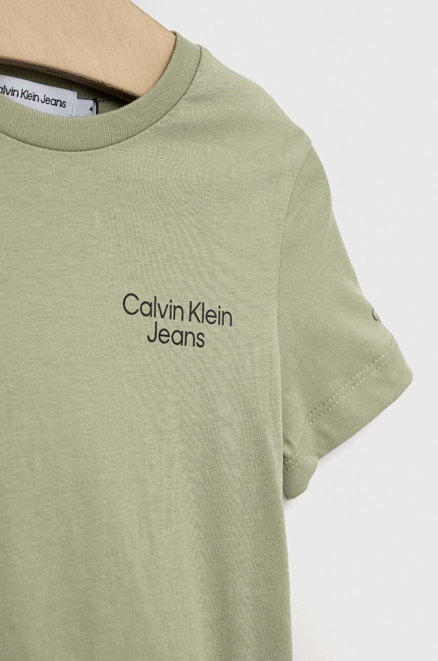 Calvin Klein Jeans Dětské bavlněné tričko zelená barva s potiskem - Pepit.cz