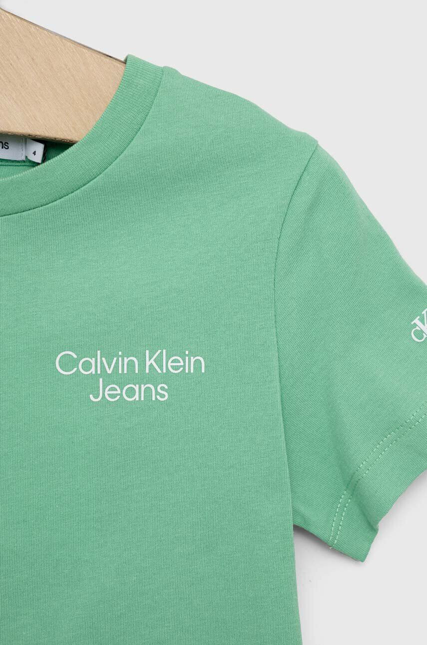 Calvin Klein Jeans Dětské bavlněné tričko béžová barva - Pepit.cz