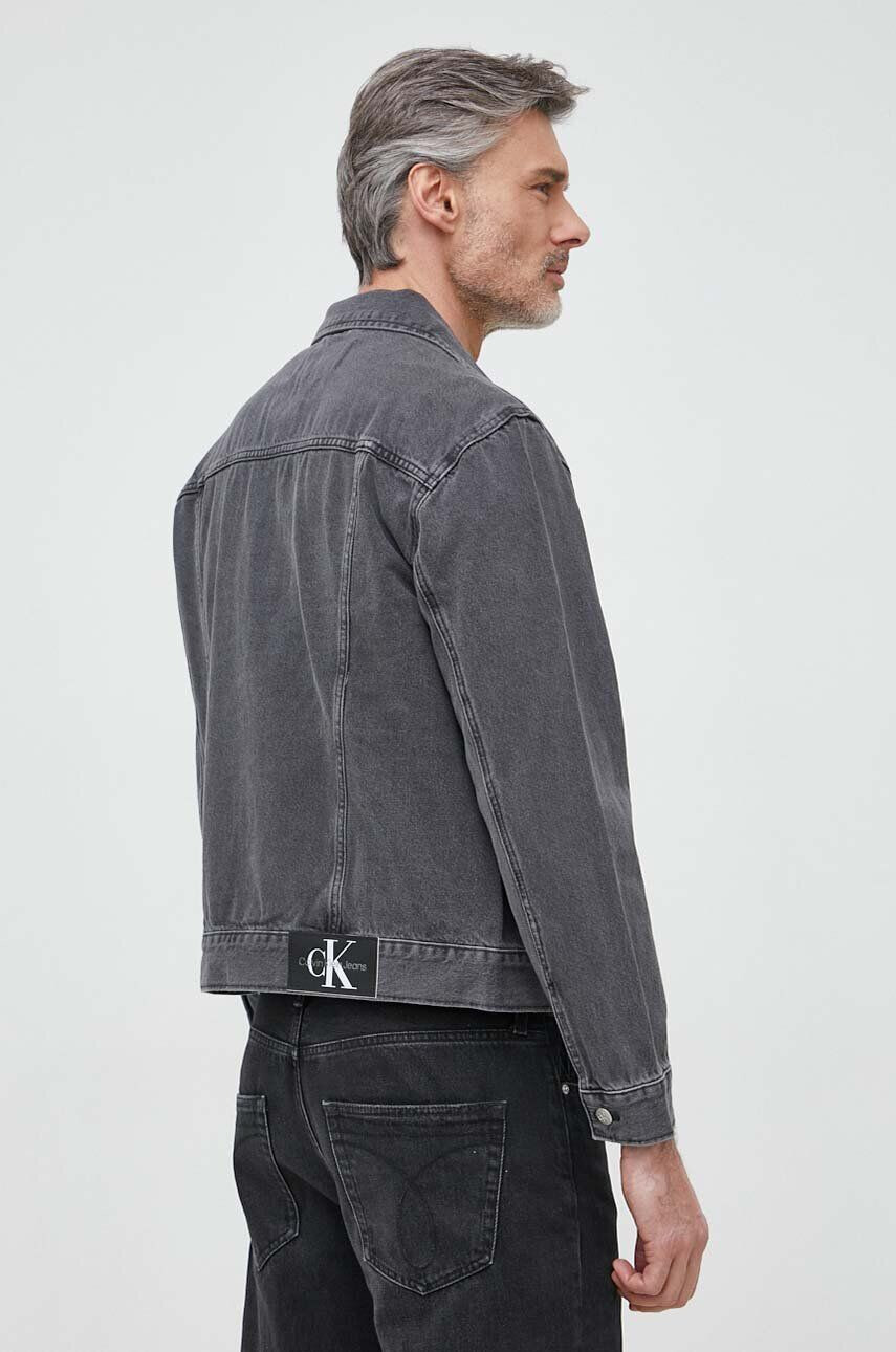 Calvin Klein Jeans Džínová bunda pánská černá barva přechodná oversize - Pepit.cz