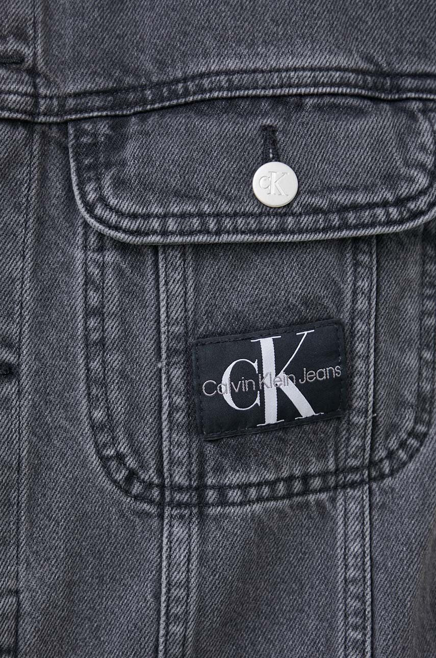 Calvin Klein Jeans Džínová bunda pánská černá barva přechodná oversize - Pepit.cz