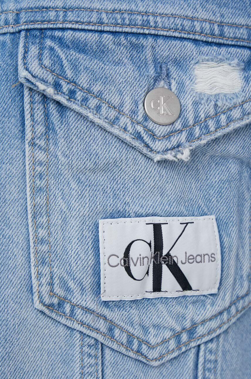 Calvin Klein Jeans Džínová bunda pánská hnědá barva přechodná oversize - Pepit.cz