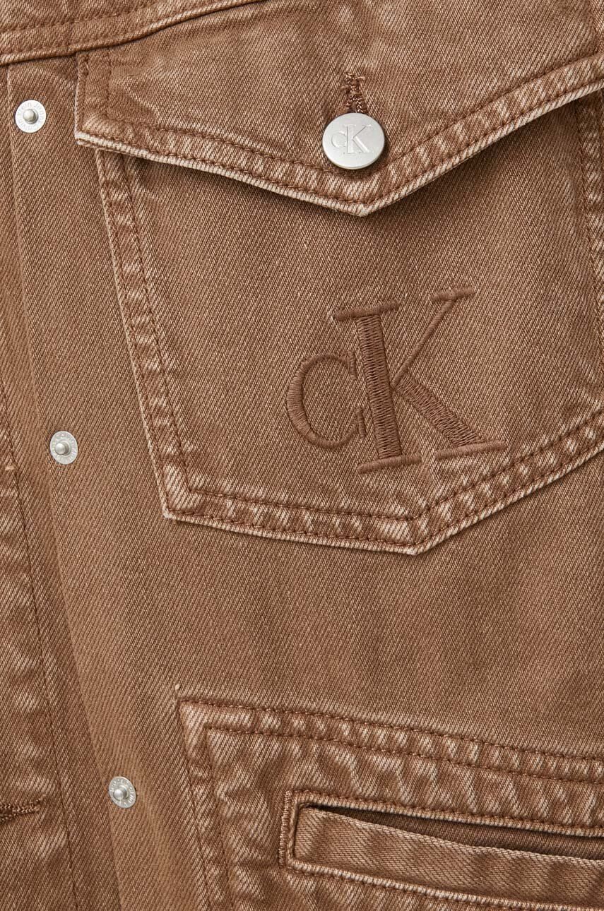 Calvin Klein Jeans Džínová bunda pánská hnědá barva přechodná oversize - Pepit.cz