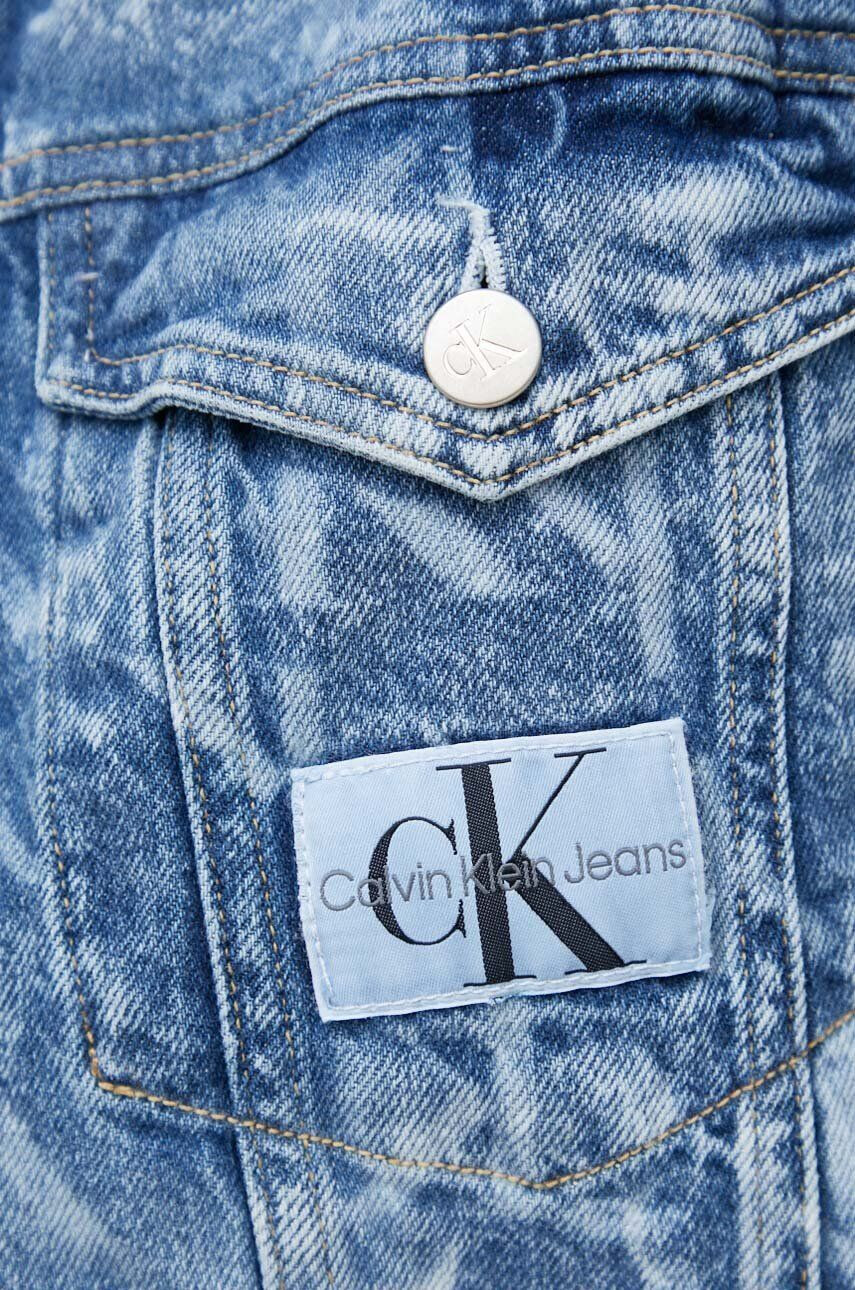 Calvin Klein Jeans Džínová bunda pánská fialová barva přechodná oversize - Pepit.cz