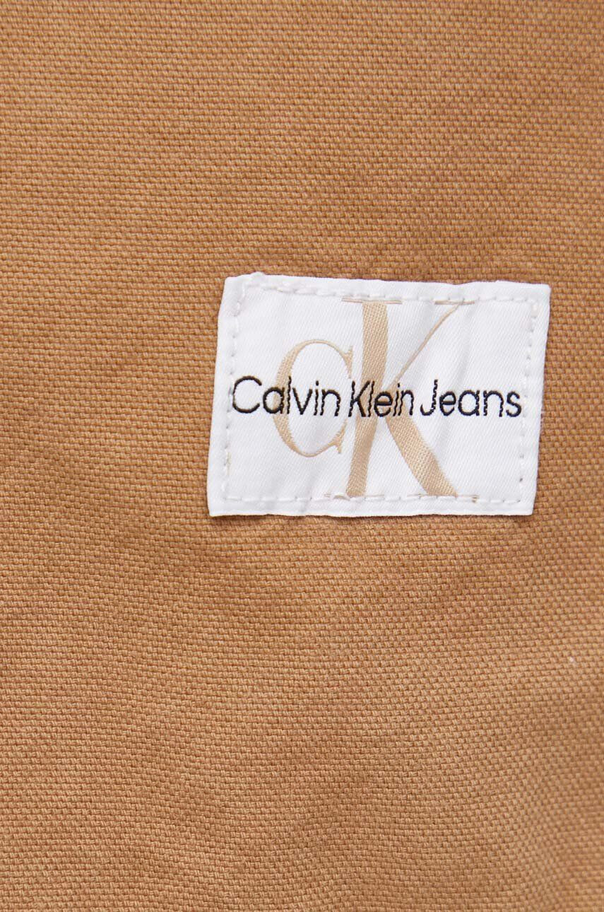 Calvin Klein Jeans Džínová košile pánská hnědá barva regular s klasickým límcem - Pepit.cz