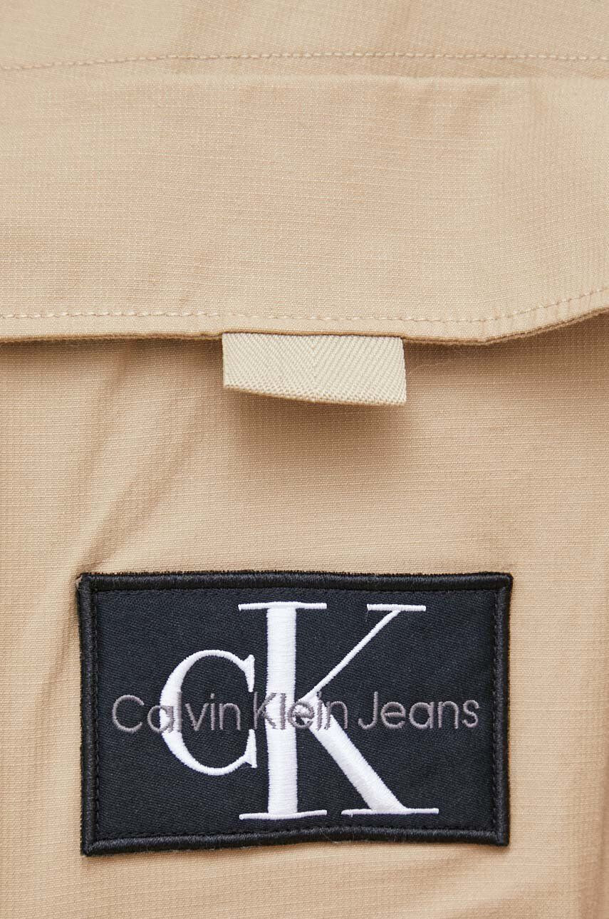 Calvin Klein Jeans Košile pánská béžová barva relaxed s klasickým límcem - Pepit.cz