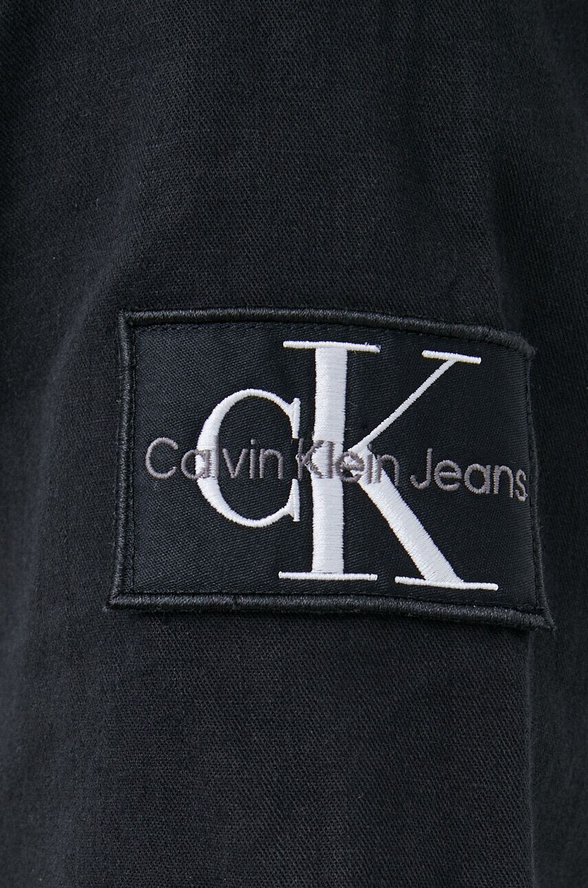 Calvin Klein Jeans Košile s příměsí lnu černá barva regular s klasickým límcem - Pepit.cz