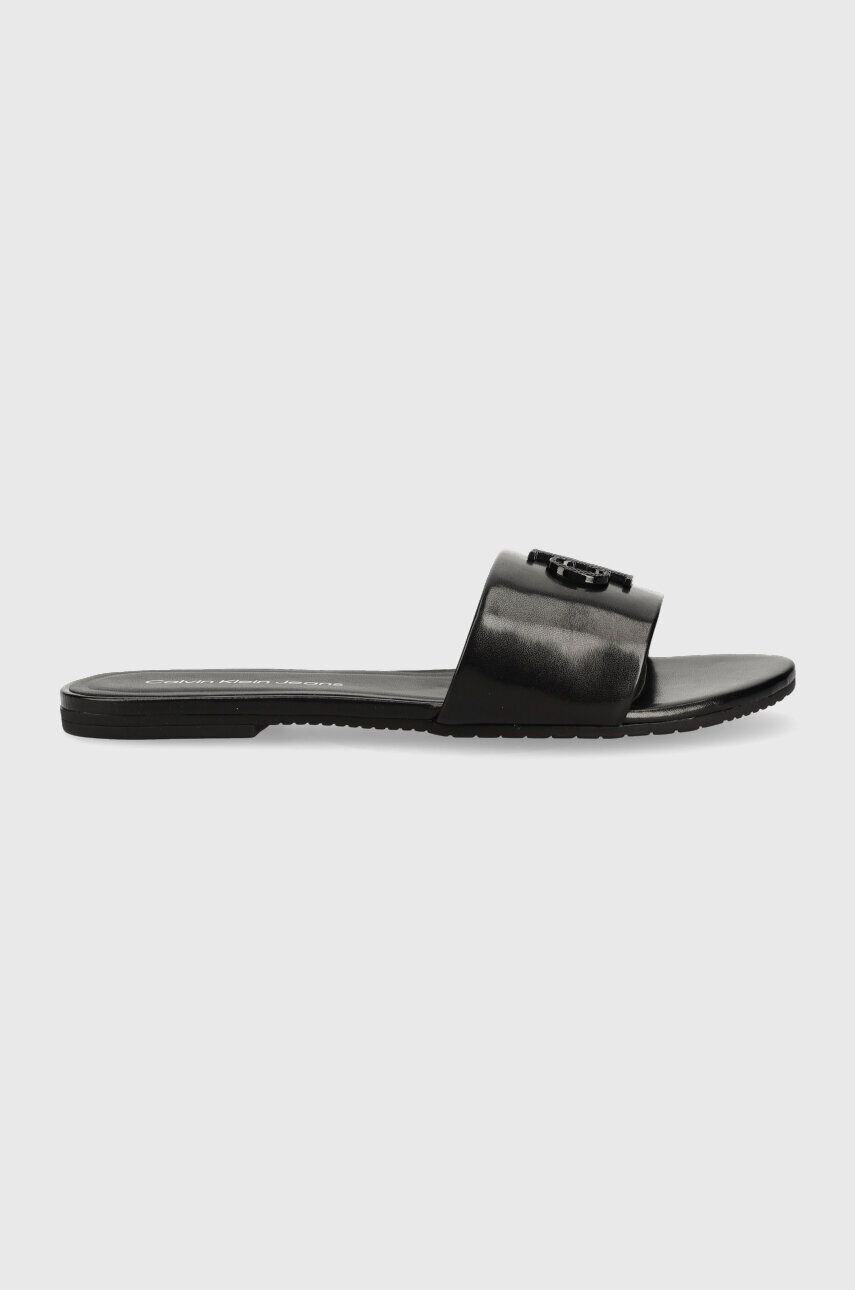 Calvin Klein Jeans Kožené pantofle FLAT SANDAL STRAP HW - Pepit.cz