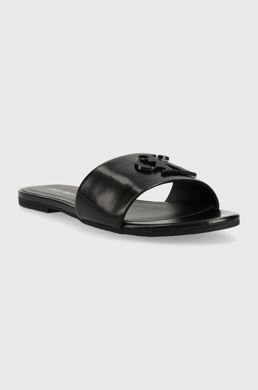 Calvin Klein Jeans Kožené pantofle FLAT SANDAL STRAP HW - Pepit.cz