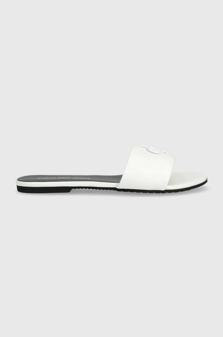 Calvin Klein Jeans Kožené pantofle FLAT SANDAL STRAP HW dámské bílá barva YW0YW00952 - Pepit.cz