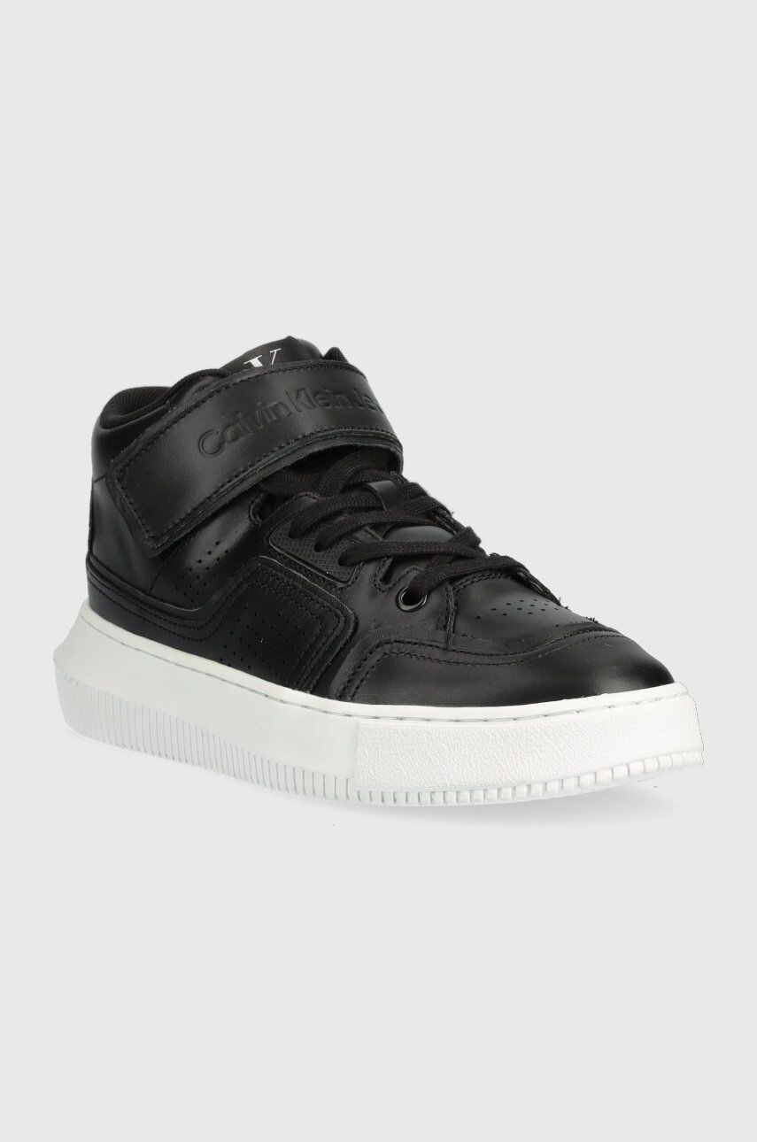 Calvin Klein Jeans Kožené sneakers boty Chunky Cupsole Laceup Mid černá barva - Pepit.cz