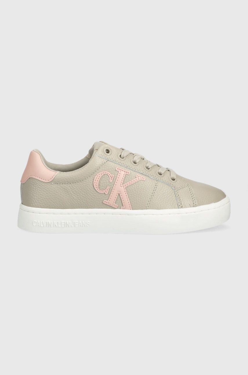 Calvin Klein Jeans Kožené sneakers boty Classic Cupsole Laceup Low béžová barva - Pepit.cz