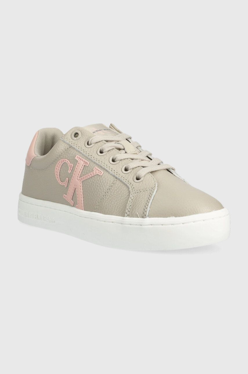 Calvin Klein Jeans Kožené sneakers boty Classic Cupsole Laceup Low béžová barva - Pepit.cz