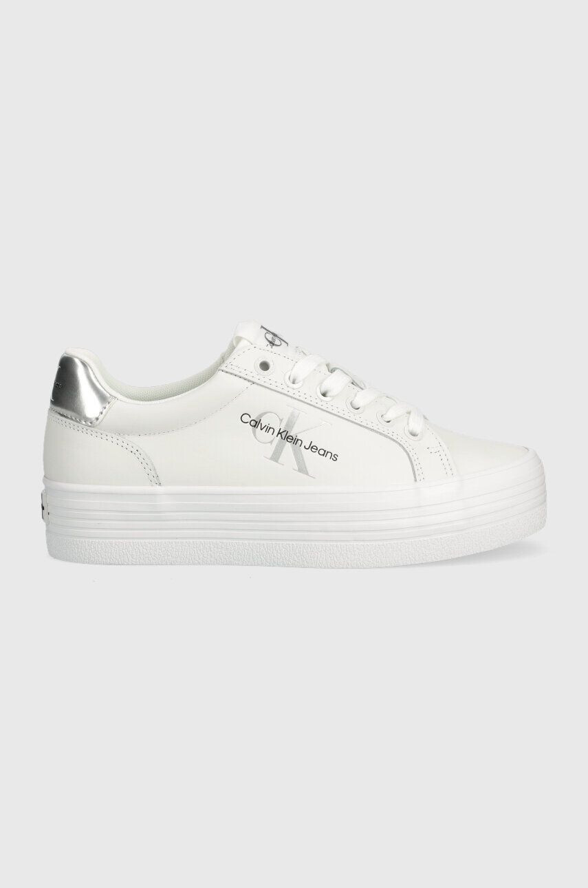 Calvin Klein Jeans Kožené sneakers boty VULC FLATFORM LACEUP bílá barva YW0YW01220 - Pepit.cz