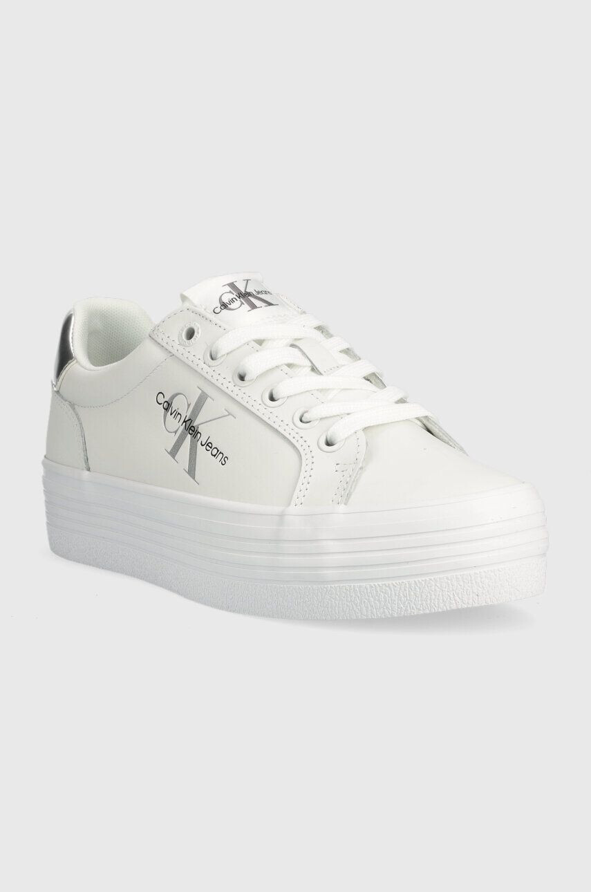 Calvin Klein Jeans Kožené sneakers boty VULC FLATFORM LACEUP bílá barva YW0YW01220 - Pepit.cz