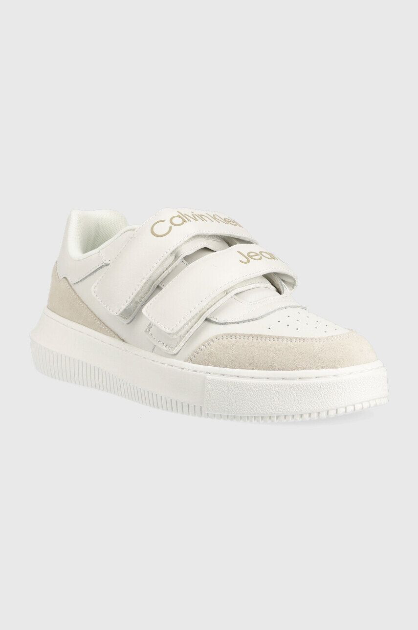 Calvin Klein Jeans Kožené sneakers boty YW0YW00879 CHUNKY CUPSOLE LTH VELCRO béžová barva - Pepit.cz