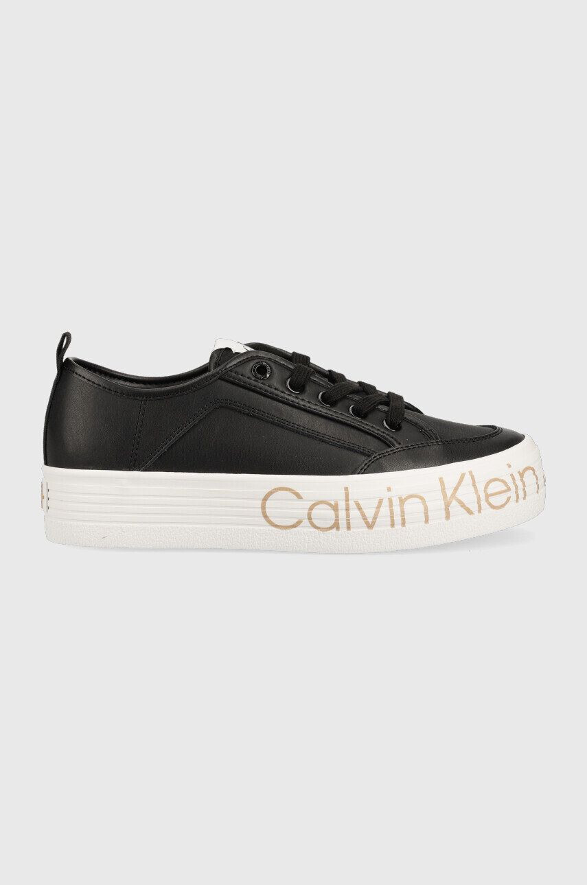 Calvin Klein Jeans Kožené sneakers boty Yw0yw01025 Vulc Flatf Low Wrap Around Logo černá barva - Pepit.cz