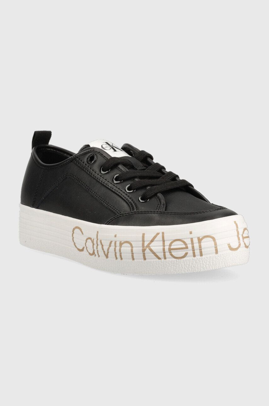 Calvin Klein Jeans Kožené sneakers boty Yw0yw01025 Vulc Flatf Low Wrap Around Logo černá barva - Pepit.cz