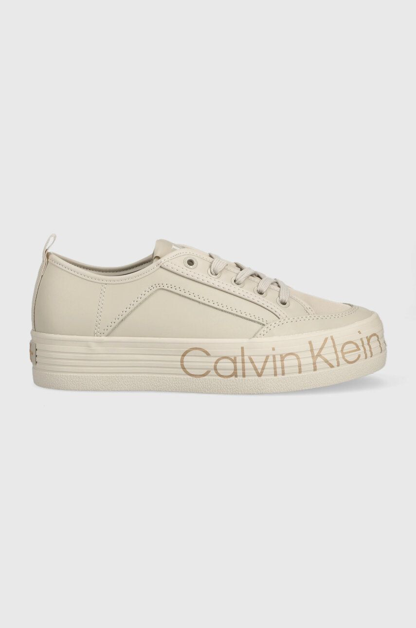 Calvin Klein Jeans Kožené sneakers boty Yw0yw01025 Vulc Flatf Low Wrap Around Logo béžová barva - Pepit.cz