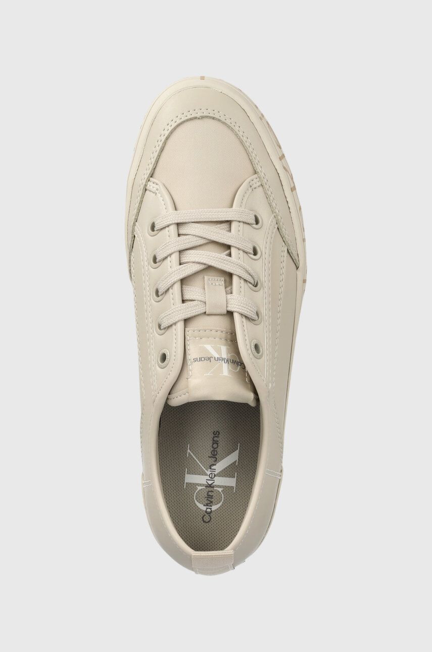 Calvin Klein Jeans Kožené sneakers boty Yw0yw01025 Vulc Flatf Low Wrap Around Logo béžová barva - Pepit.cz