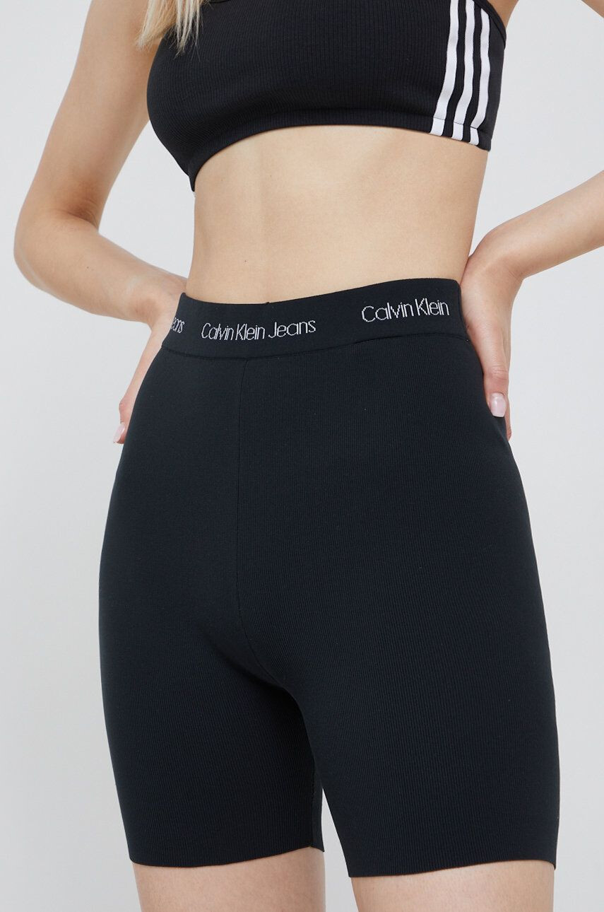 Calvin Klein Jeans Kraťasy dámské černá barva hladké high waist - Pepit.cz