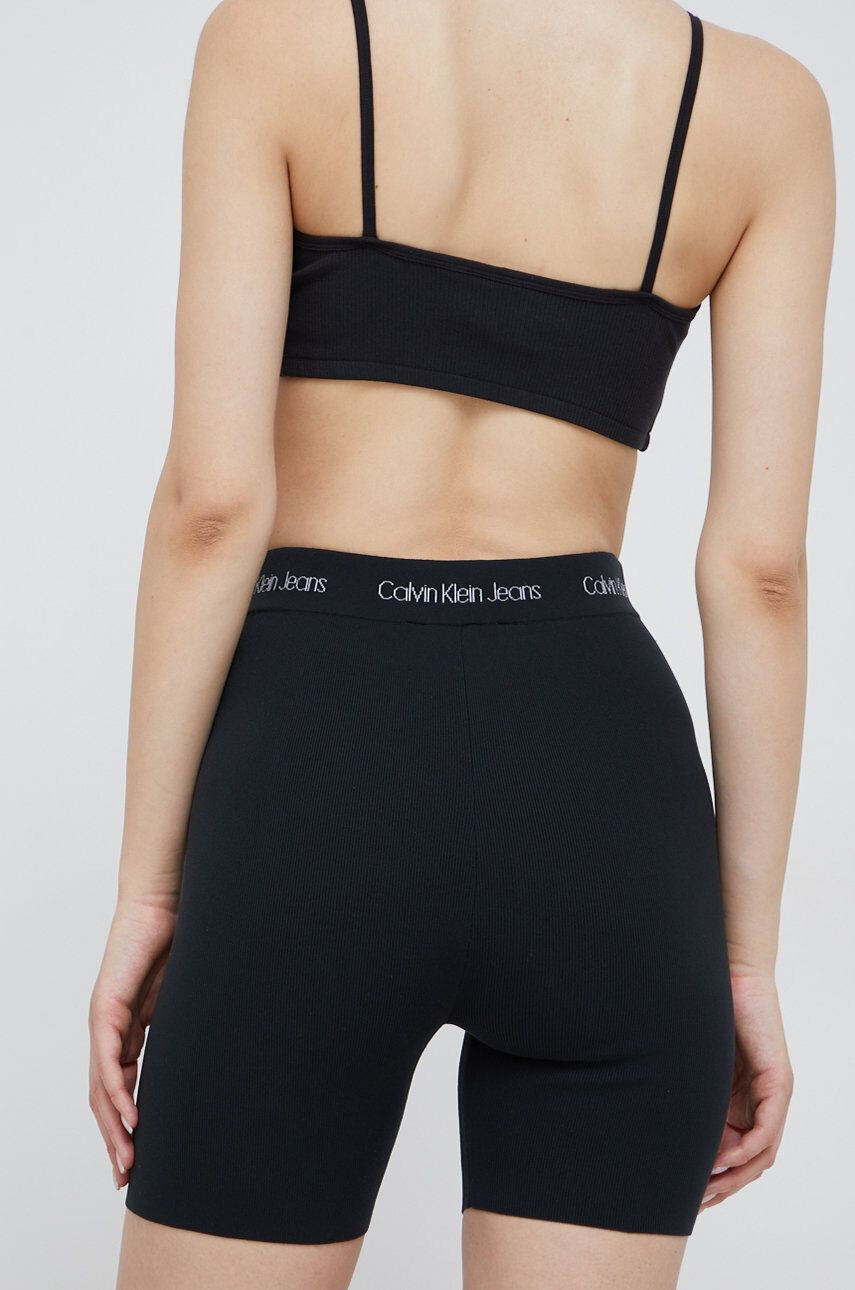 Calvin Klein Jeans Kraťasy dámské černá barva hladké high waist - Pepit.cz