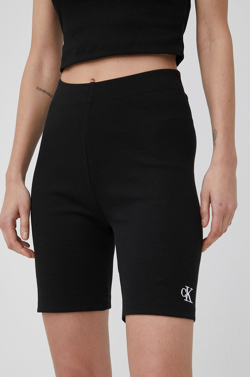 Calvin Klein Jeans Kraťasy dámské černá barva s potiskem high waist - Pepit.cz