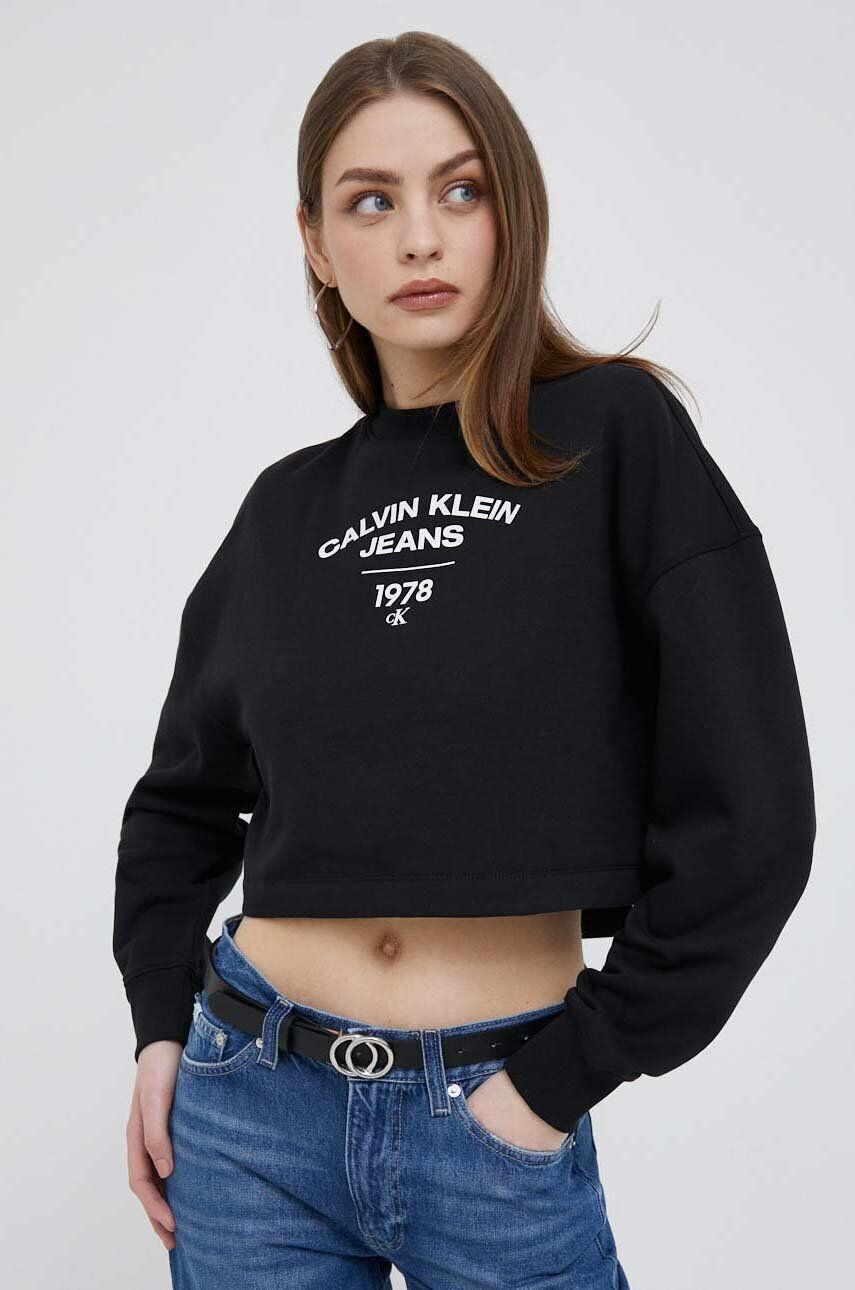 Calvin Klein Jeans Mikina dámská černá barva s potiskem - Pepit.cz