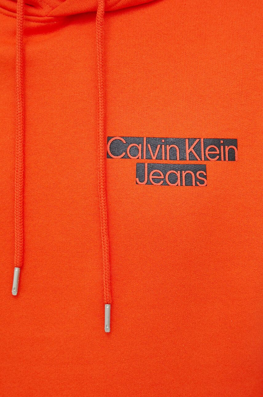 Calvin Klein Jeans Mikina pánská oranžová barva s kapucí s potiskem - Pepit.cz