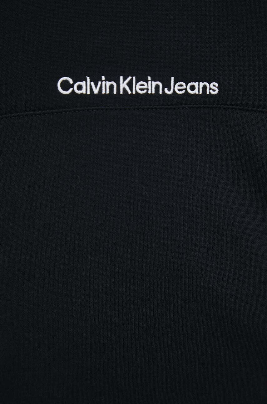 Calvin Klein Jeans Mikina dámská černá barva s kapucí hladká - Pepit.cz