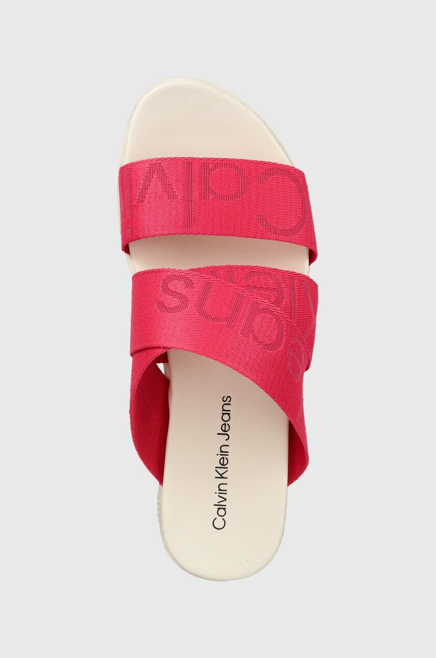 Calvin Klein Jeans Pantofle FLATFORM SANDAL WEBBING dámské béžová barva na platformě YW0YW00966 - Pepit.cz