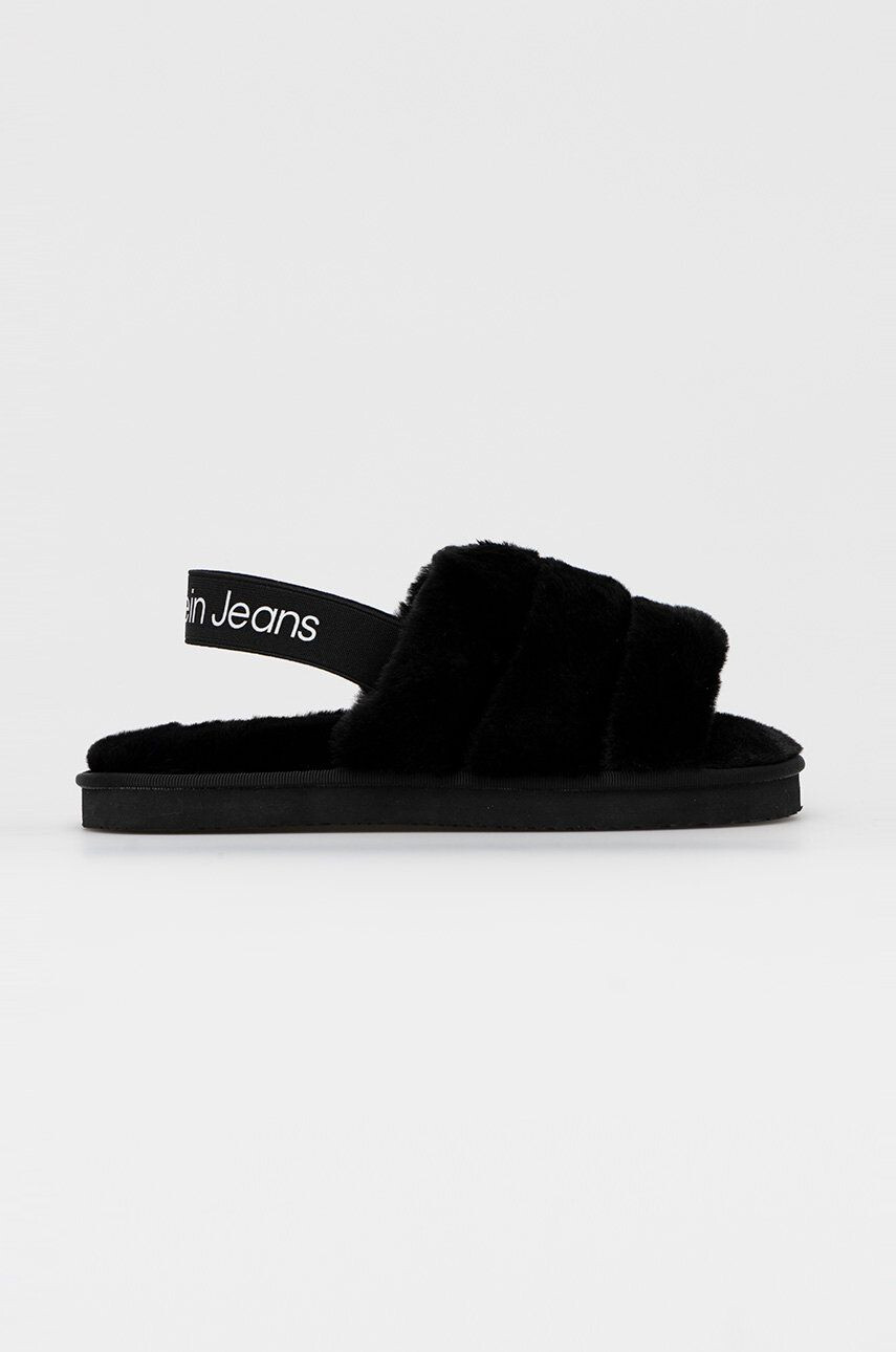 Calvin Klein Jeans Pantofle Home Slipper Fakefur Elastic černá barva - Pepit.cz